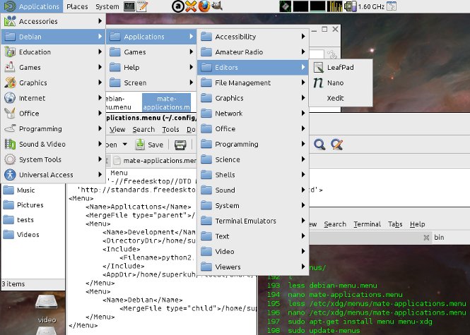 Odysseus Indiener Pelgrim Debian menu with Ubuntu 12.04 and MATE desktop
